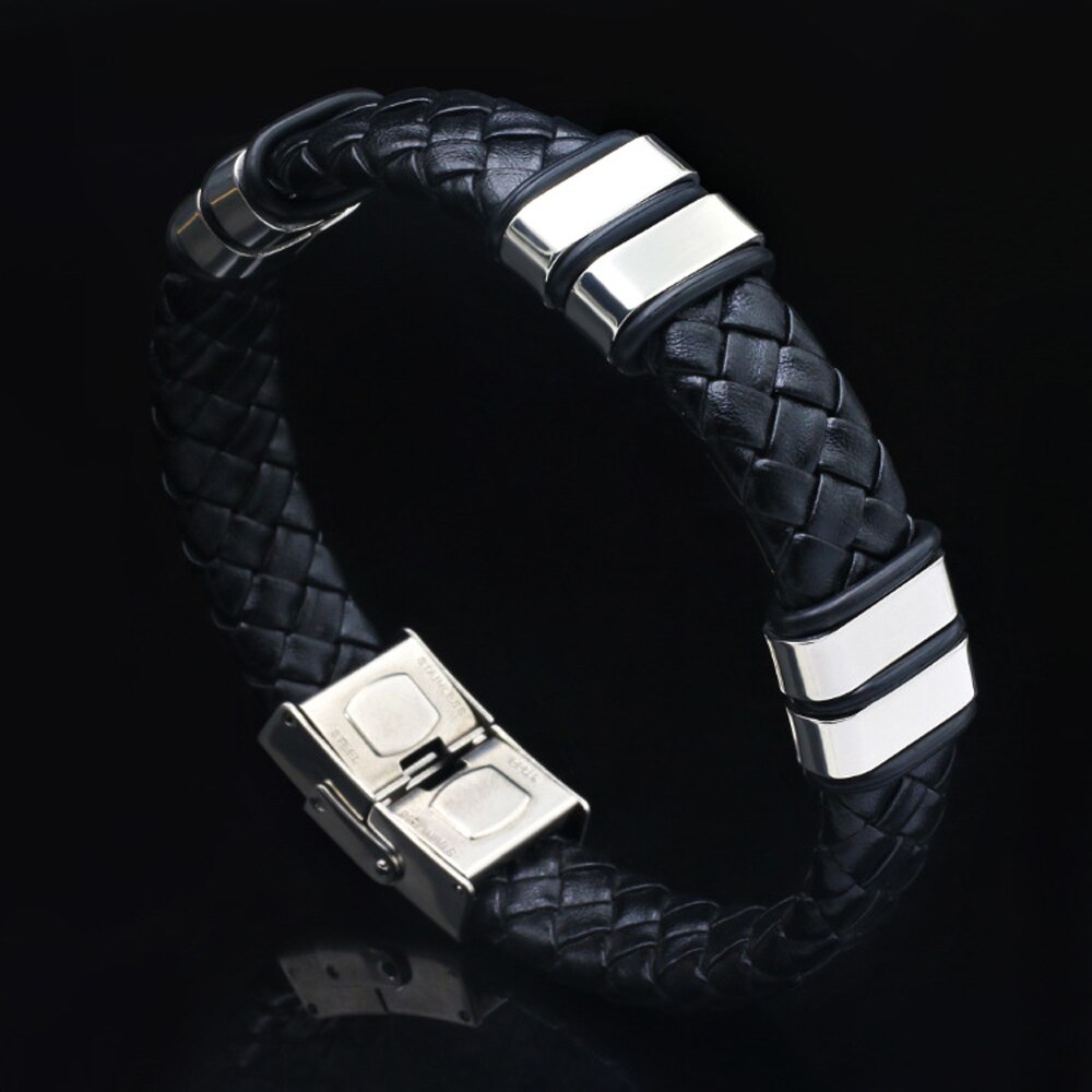 Pulseras hombre smykker vintage sort læder armbånd silikone rustfrit stål mænd armbånd armbånd til kvinder: Default Title