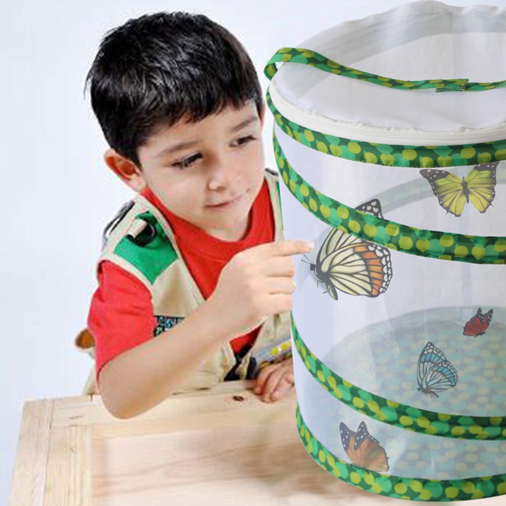 Mini fjäril bostäder livsmiljö insekt nät bur bugg terrarium bönsyrsa stick insekt fjäril cylindrisk popup bur låda