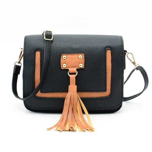 REPRCLA-petit sac à épaule pour femmes, sac à bandoulière mignon avec pompon, sacoches à rabat de bonne de pour dames: black