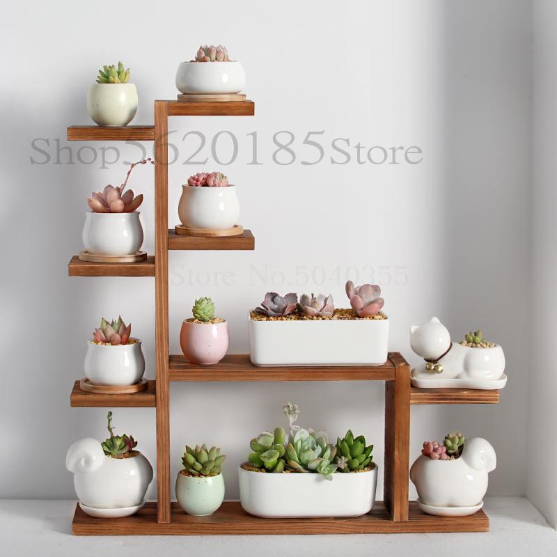 Solid wood desktop flower stand indoor multi-layer small flower stand green flower frame decoration living room window pot rack: VIP 6