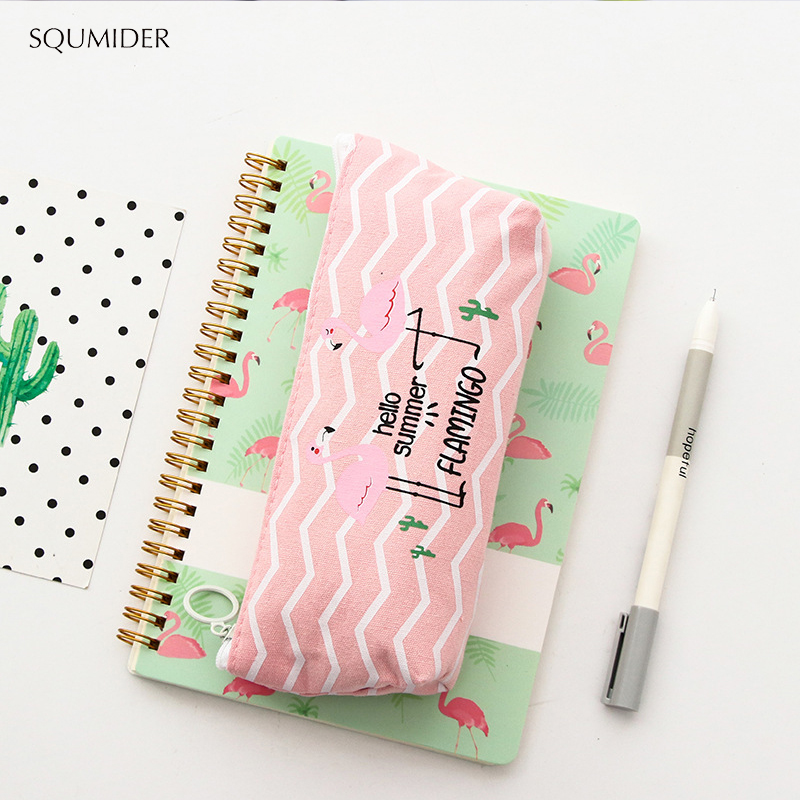 Kawaii Pencil Case Pink Flamingos Canvas Estuches School Pencil Box Pencil case Pencil Bag School Supplies Stationery