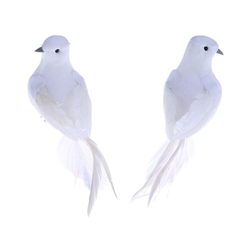 2 Stuks Witte Duiven Veer Kunstmatige Foam Lover Vrede Duiven Vogel Home Decor Simulatie Beeldjes Miniaturen Imitatie Vogel Model