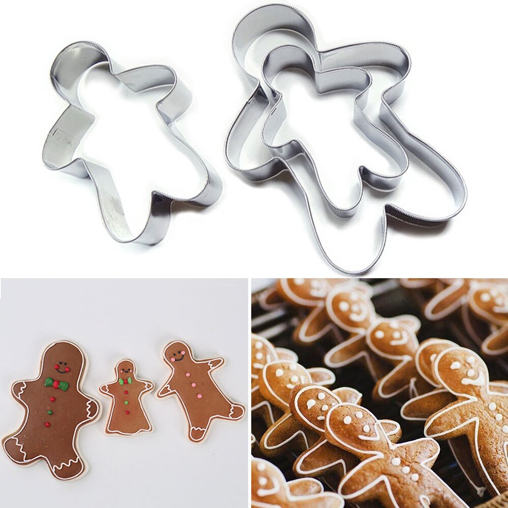3pcs Gingerbread Man Cookie Cutter for Christmas Party - 13cm and 9.7cm - Biscuit / Fondant / Pastry Cutter - Stainless Steel