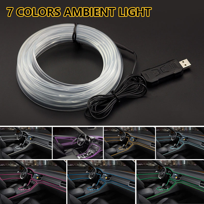 Bande lumineuse LED RGB pour intérieur de voiture, 2/3/4/5M, bande lumineuse d'ambiance, USB, Fiber optique, support de lampe d'ambiance, contrôle sans fil par application