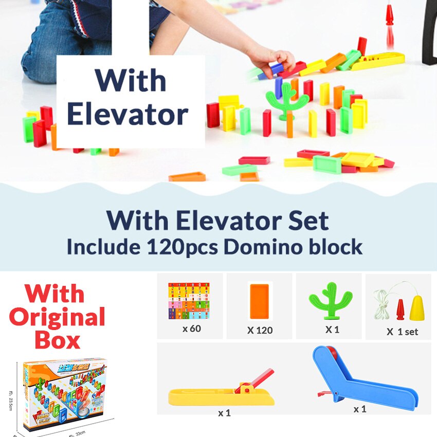 120pcs Domino set with Elevator kit Develop Ability and Enhance self-confidence Educational Plasti Bricks Toys Gft: Elevator set W