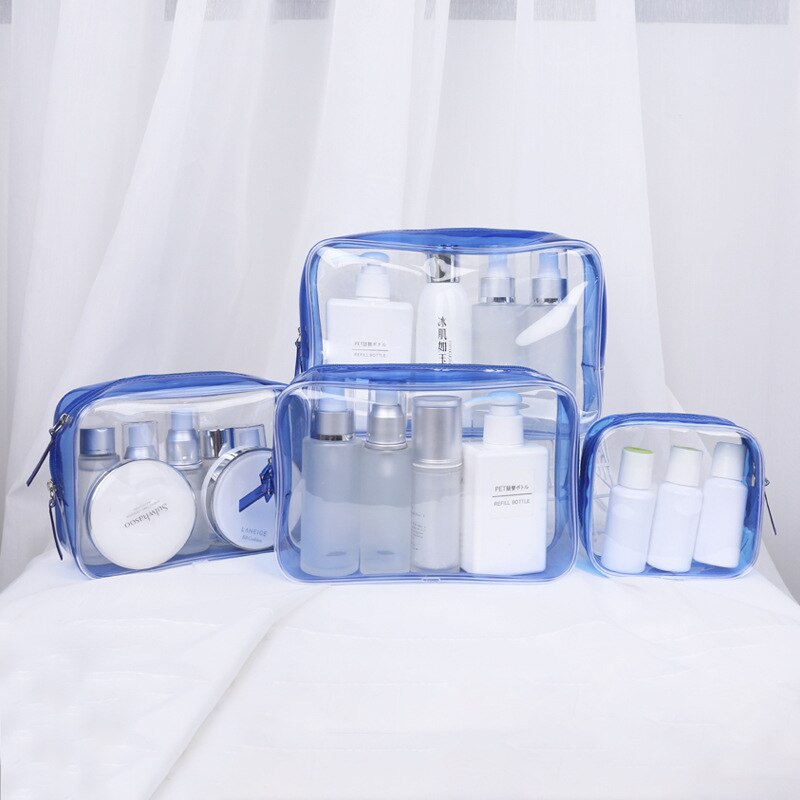 1PCS Frauen Reisen Klaren Make-Up Tasche Organizer Transparent PVC Kosmetik Taschen Schönheit Toiletry Machen Up Pouch Waschen Lagerung Taschen: BLUE / S