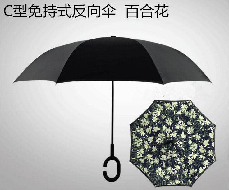 Windproof Reverse Folding Double Layer Inverted Umbrella Self Stand umbrella rain/sun women/men flowe durable: baihehua