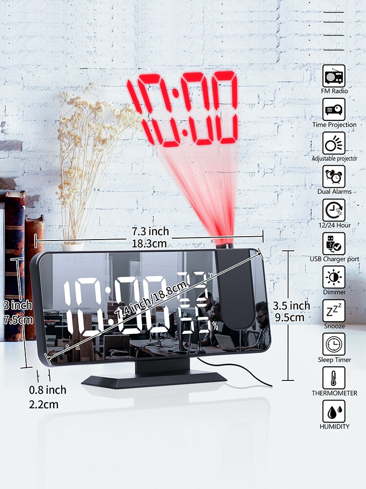 Led Digitale Wekker Horloge Tafel Elektronische Desktop Klokken Usb Wakker Fm Radio Tijd Projector Snooze Functie 2 Alarm