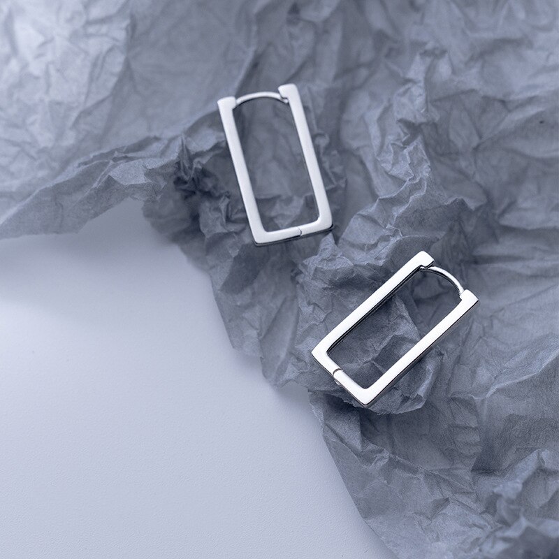 INZATT aro-pendientes de plata de primera ley forma rectangular para mujer, aretes pequeños, plata esterlina 925, estilo minimalista, geométrico, brillante,