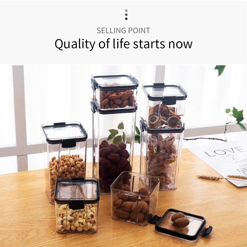 Food grade airtight tank, moisture-proof transparent kitchen storage tank, grains, spices, snacks, dry goods, bottle storage box