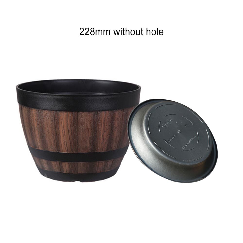 Pot de fleurs en résine Imitation baril, Pot de fleurs en plastique, grand Pot de plantation vert: With tray 2