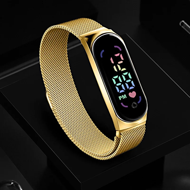 LED Women Watch Magnetic Watchband Strap Waterproof Touch Feminine Clock Digital Wristwatches