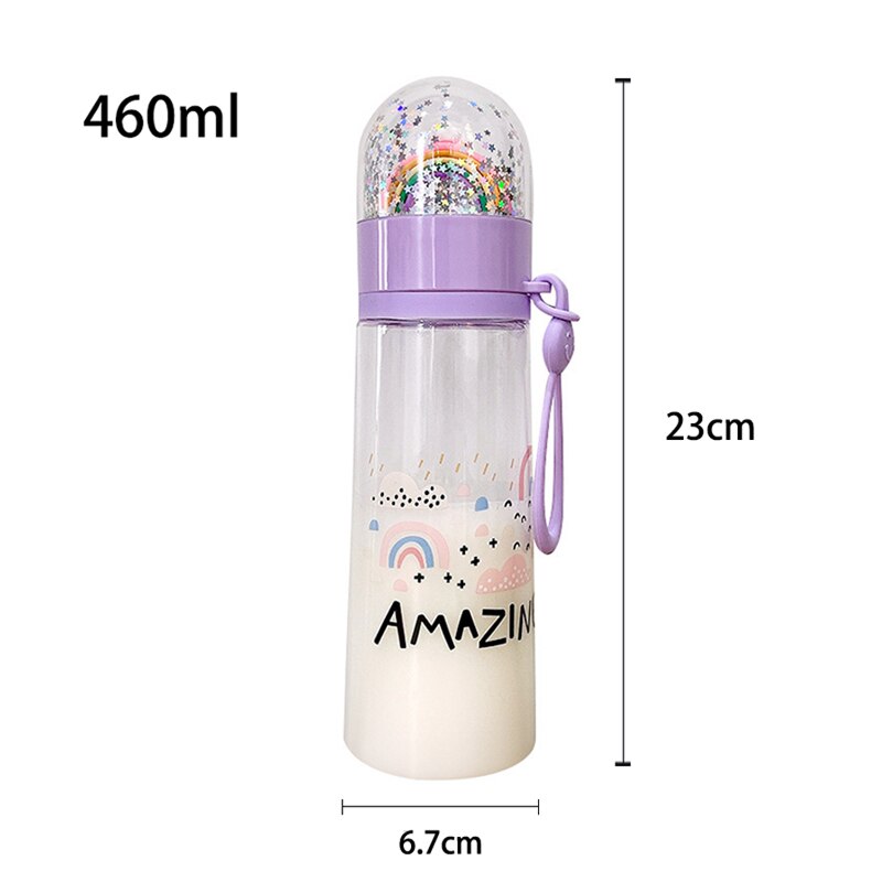 Botella de agua de plástico de color arcoíris con dibujos de unicornios, divertido, creativa, taza de agua para niños, a prueba de gotas