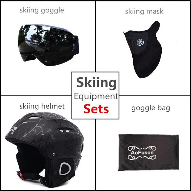 Skihjelm med anti-dug skibrille åndbar hjelm dobbelt lag anti-dug big vision snowboard skibriller skimaske sæt: Nr. .7 / Xl (58cm-61cm)