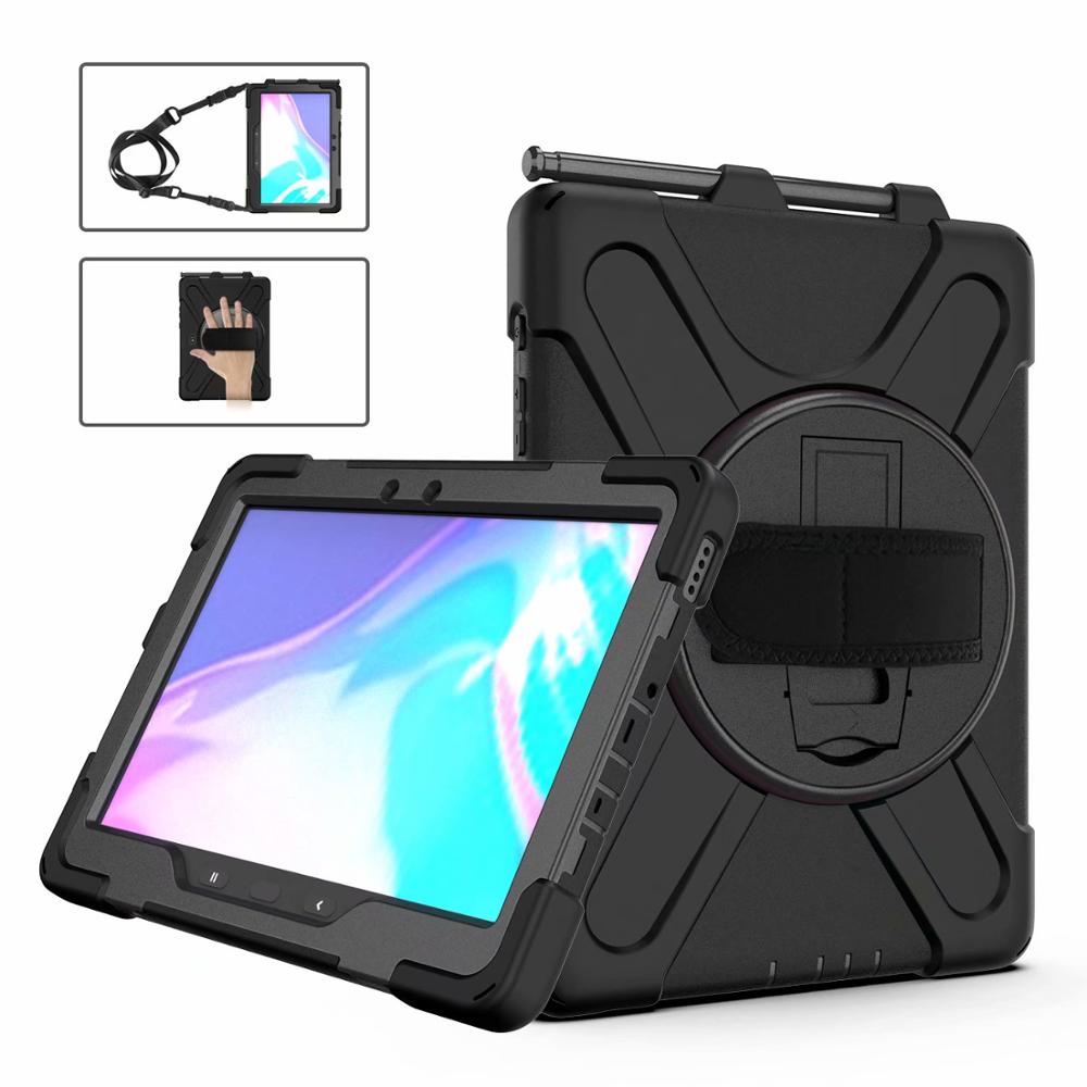 Voor Samsung Galaxy Tab Actieve Pro 10.1 Case SM-T540 SM-T545 T547 Case Heavy Duty Hand Schouderriem Kid Shockproof Stand cover: Black