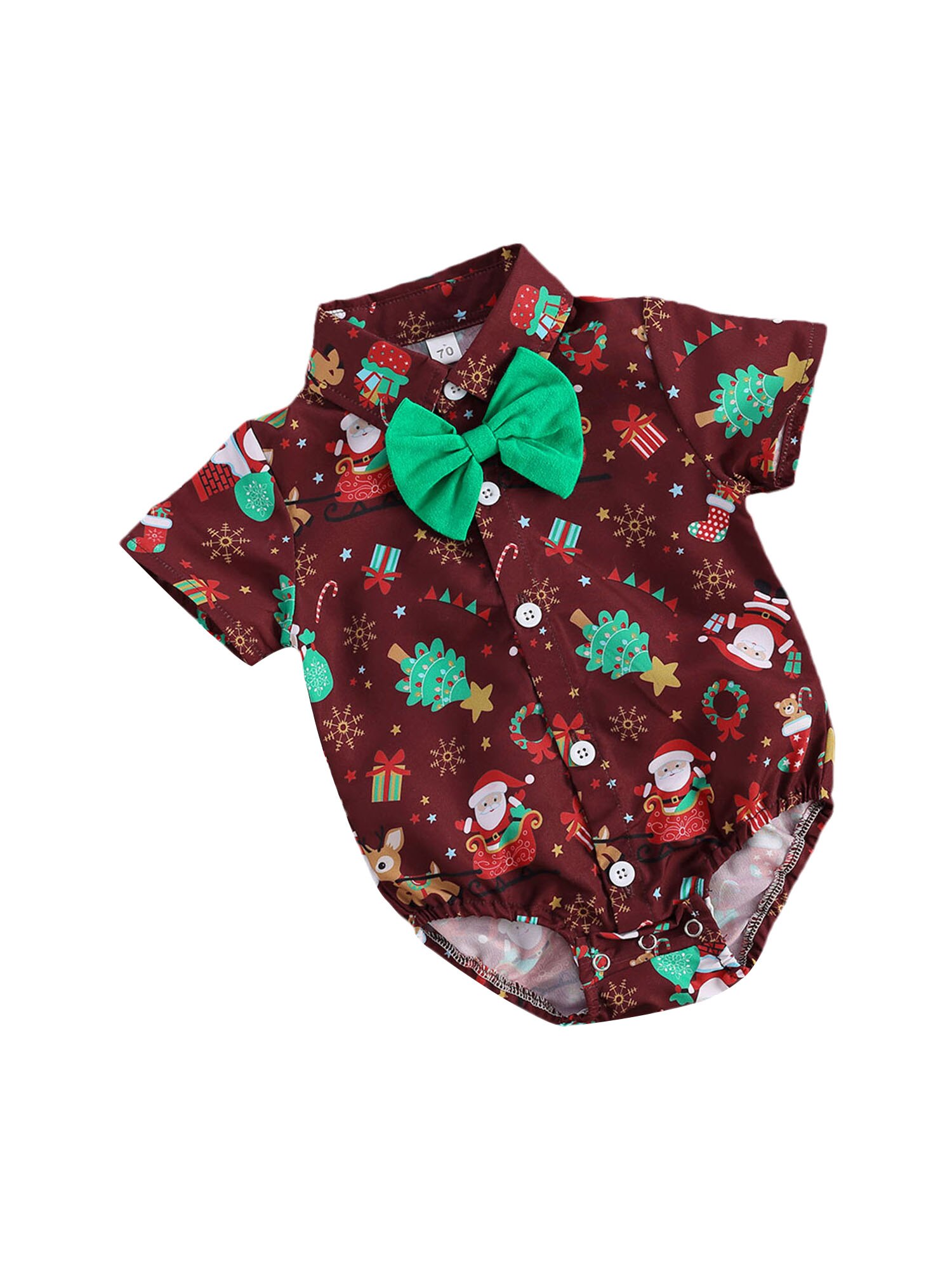 Infant Baby Girls Boys One-Pieces Bodysuits Christmas Santa Print Short Sleeve Bow Tie Gentleman Party Jumpsuits XMAS 0-24M: Red / 24M