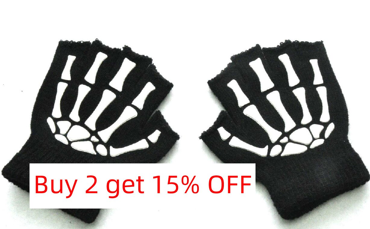 Kinderen Wanten Breien Warm Half Vingers Handschoenen Halloween Noctilucent Menselijk Skelet Hoofd Schedel Botten Lichtgevende Student Handschoen