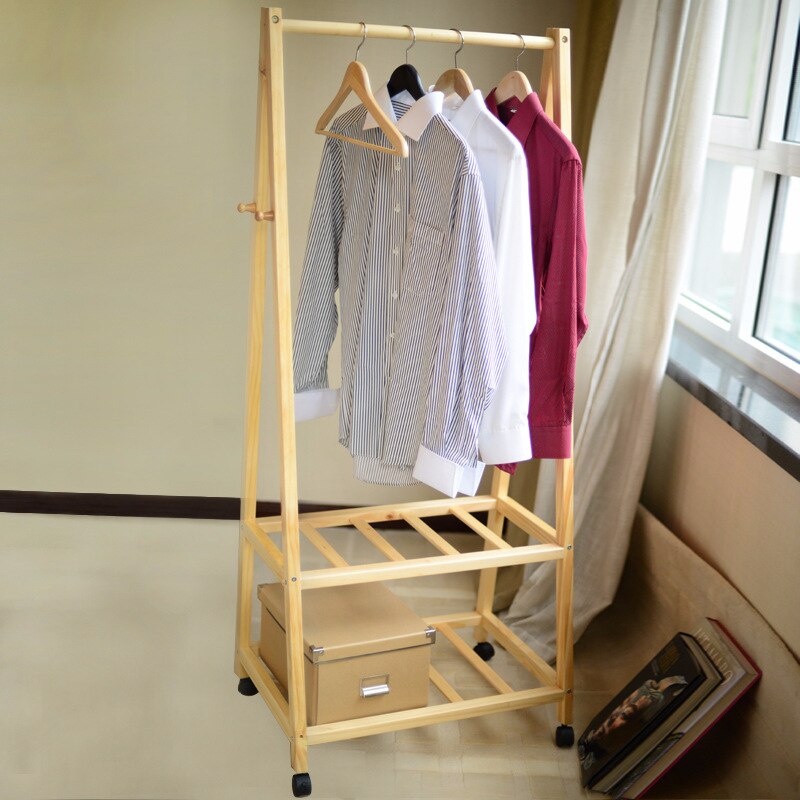 Solid Wood Floor Hanger Movable Folding Coat Rack Simple Shoe Rack Wooden Furniture Drying Rack Clothes Rack Coat Racks: Ordinary true colors