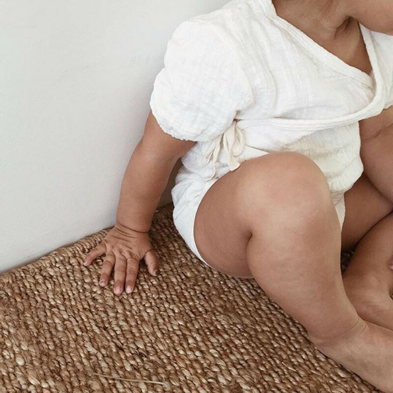 Barboteuse unie à manches courtes pour -né garçon et fille, combinaison en coton à lacets, tenue de soleil, vêtements, 4 couleurs, 0-18M