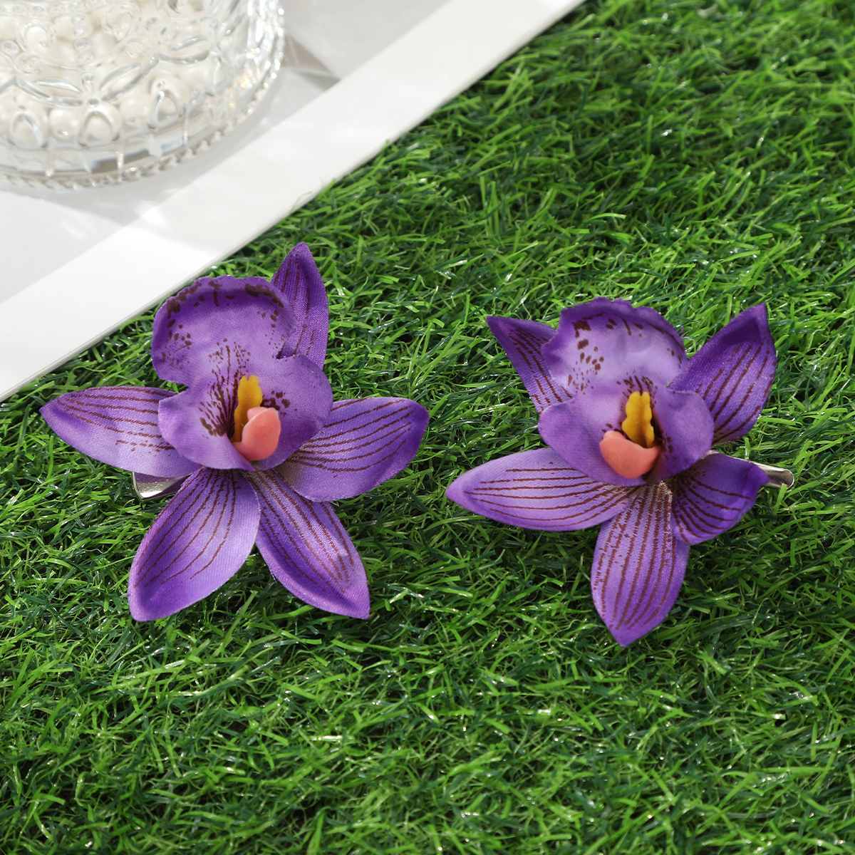 Horquillas de orquídeas simuladas, pinza para el pelo de flor blanca y rosa para mujer, horquilla para foto de playa de viaje de verano, Clip LATERAL, tocados de