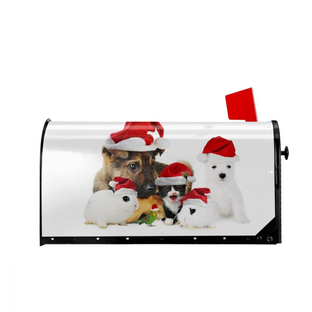 Dog Cat Family Photo Mailbox Cover ChristmasMailbox Wraps Magnetic Post Box Cover for Garden Yard
