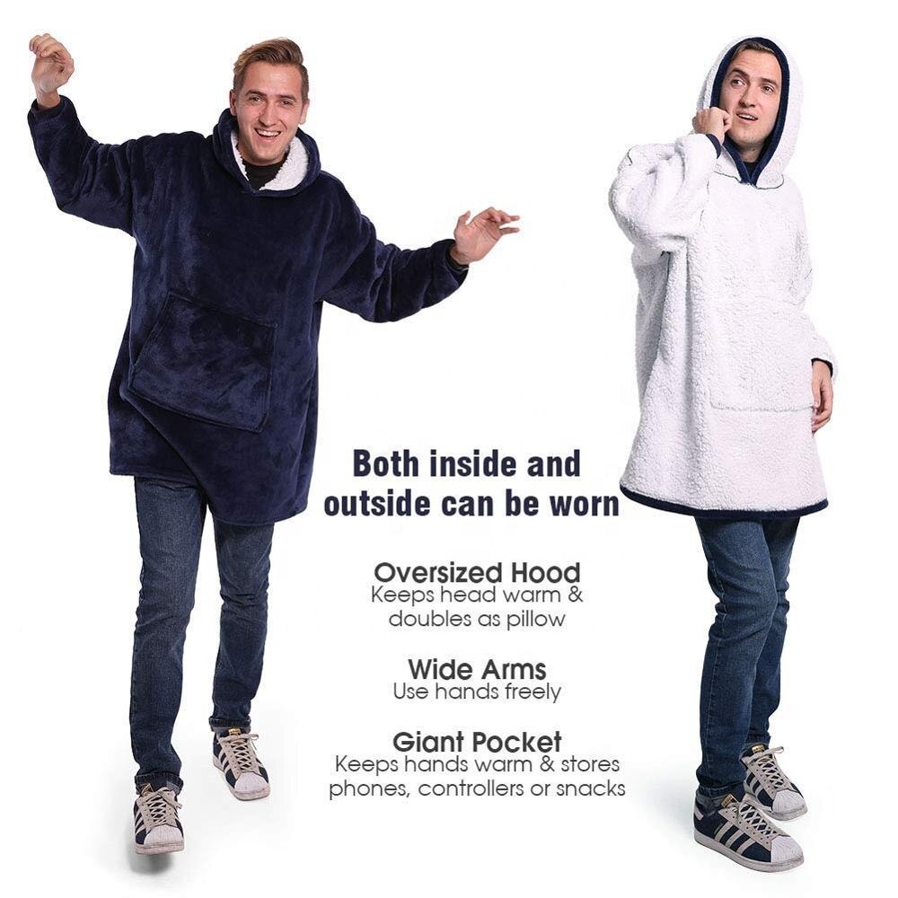Winter Warm Tv Hooded Dekens Sofa Gezellige Coral Fleece Hoodie Deken Volwassenen Kids Badjas Gewogen Deken Met Mouwen Outwears