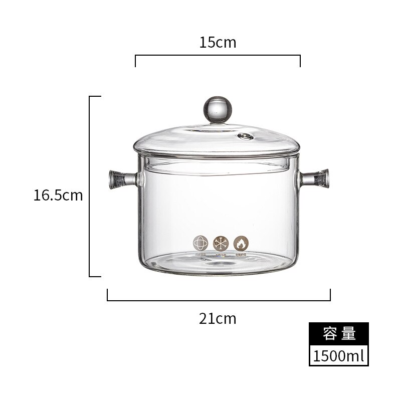 Pentola per zuppa di cottura in vetro con coperchio impostato di pentole da cucina giapponese padella antiaderente pentola calda resistente al calore per uso domestico trasparente: B-15CM