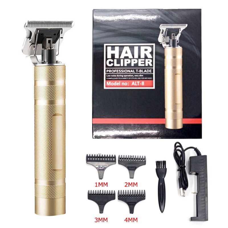 Mænds hårtrimmer elektrisk hårklipper t-blad skægtrimmer hårskæring haircut maskinstyling barberingsværktøjssæt: Guld