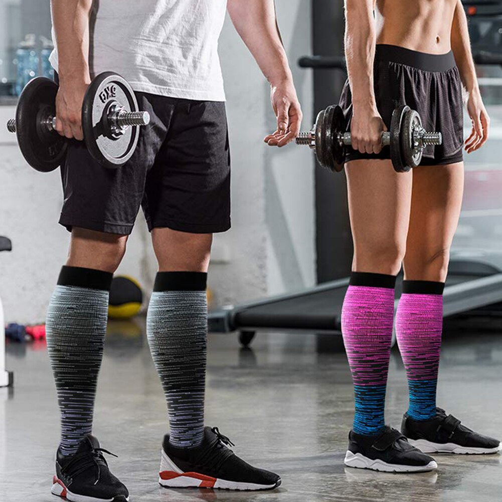 1 par voksen åndbare kompressionsstrømper nylon svedabsorberende løb sport vandring gradient farve elastiske unisex støttestrømper #n