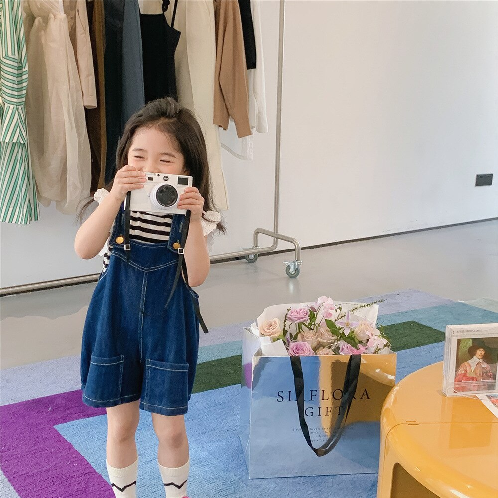 Summer Children Pants Girls Korean Loose Leisure Denim Bib Shorts