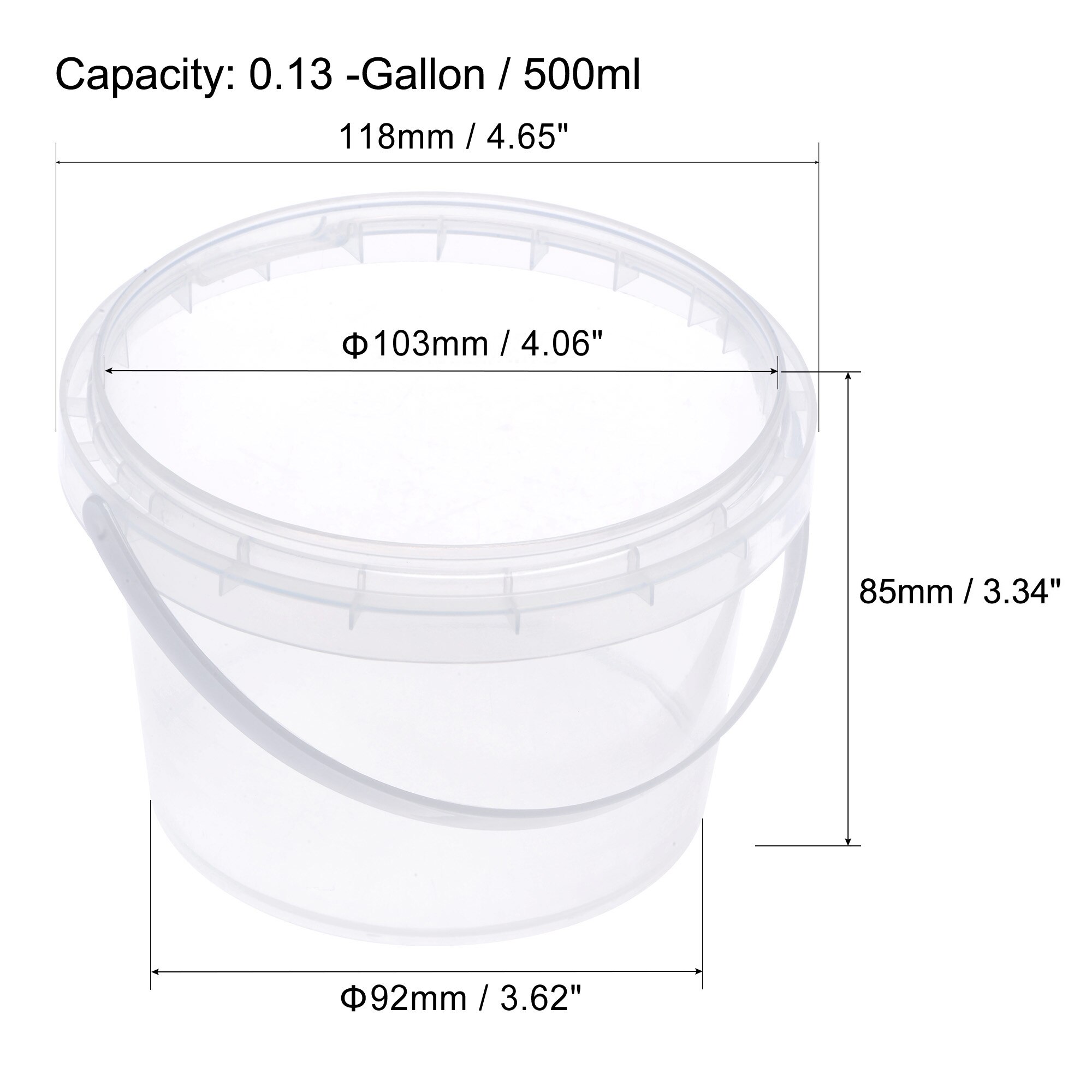 Uxcell-cubo de plástico para pintura, recipiente multiusos de 0,13 galones/500ml, taza de Pintura transparente con mango y tapa