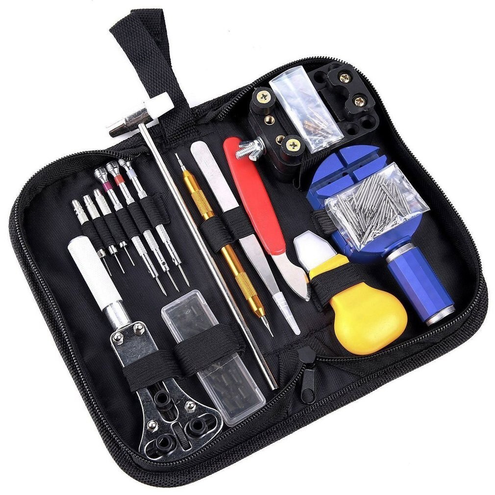 Tragbare 147Stck Uhr Reparatur Werkzeug Bausatz mit Tragetasche Professionelle Uhr Öffner Stift Verknüpfung Entferner Bar Instrumente einstellen