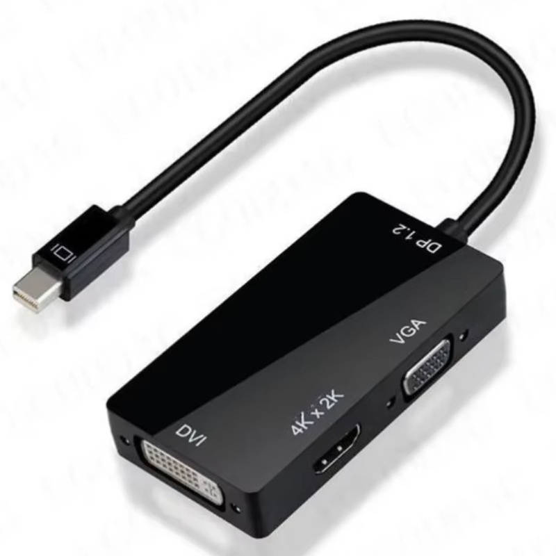 3 in 1 Mini Display Port Thunderbolt naar DVI VGA HDMI-compatibel 4K/1080p Adapter Kabel Converter voor MacBook iMac Air Mac Book: Black