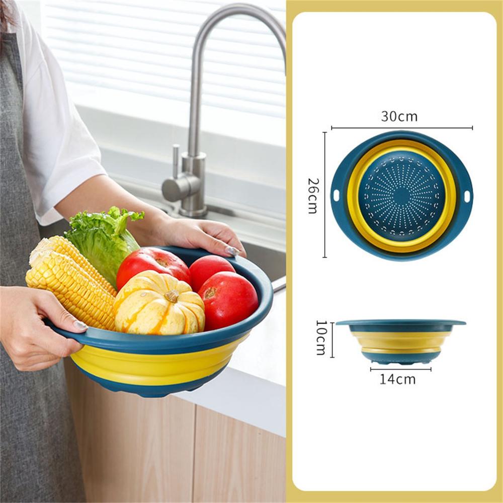 Colourful Kitchen Foldable Drain Basket Wash Fruit Colanders Drainer Basin Folding Vegetables Drain Sieve Food Washing Strainers: L Yellow