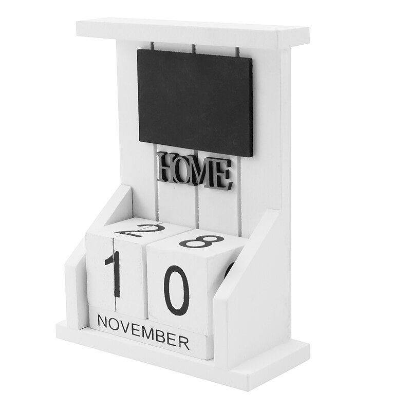 Cikonielf Kalender Vintage Houten Blokjes Desktop Maand Datum Weergave Houten Blok Eeuwigdurende Kalender Home Office Decoratie (Zwart