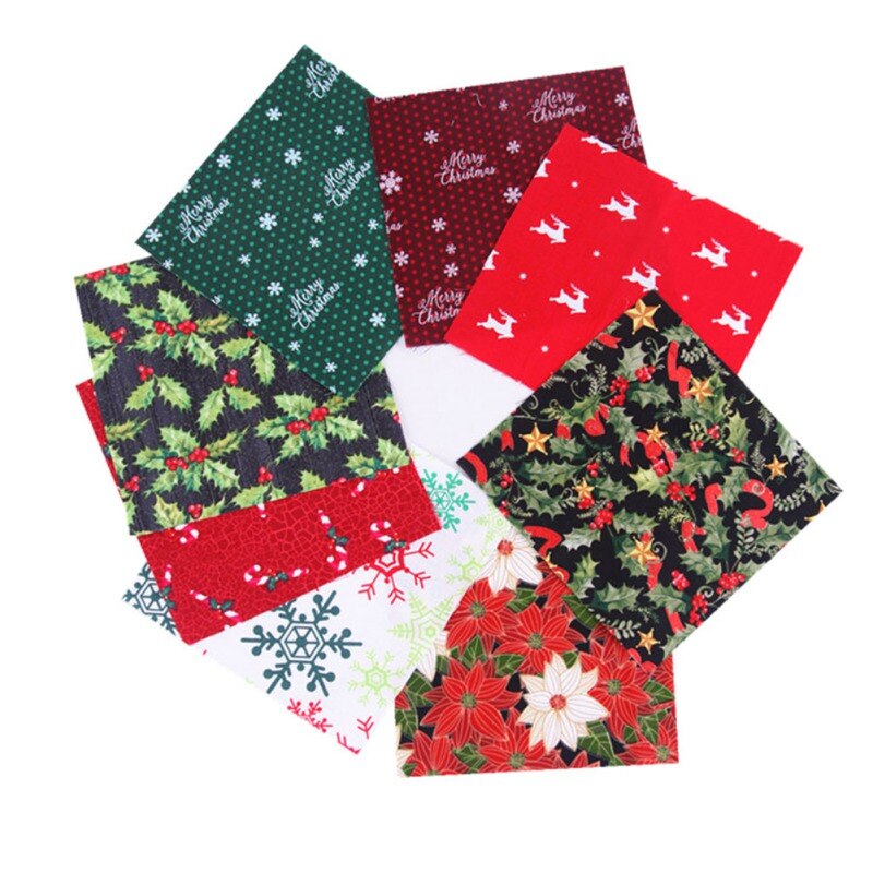 5/10Pcs Christmas Cotton Fabric Bundles Sewing Square Patchwork Precut Scraps For DIY Christmas Stocking Tree Wreath Doll Dress