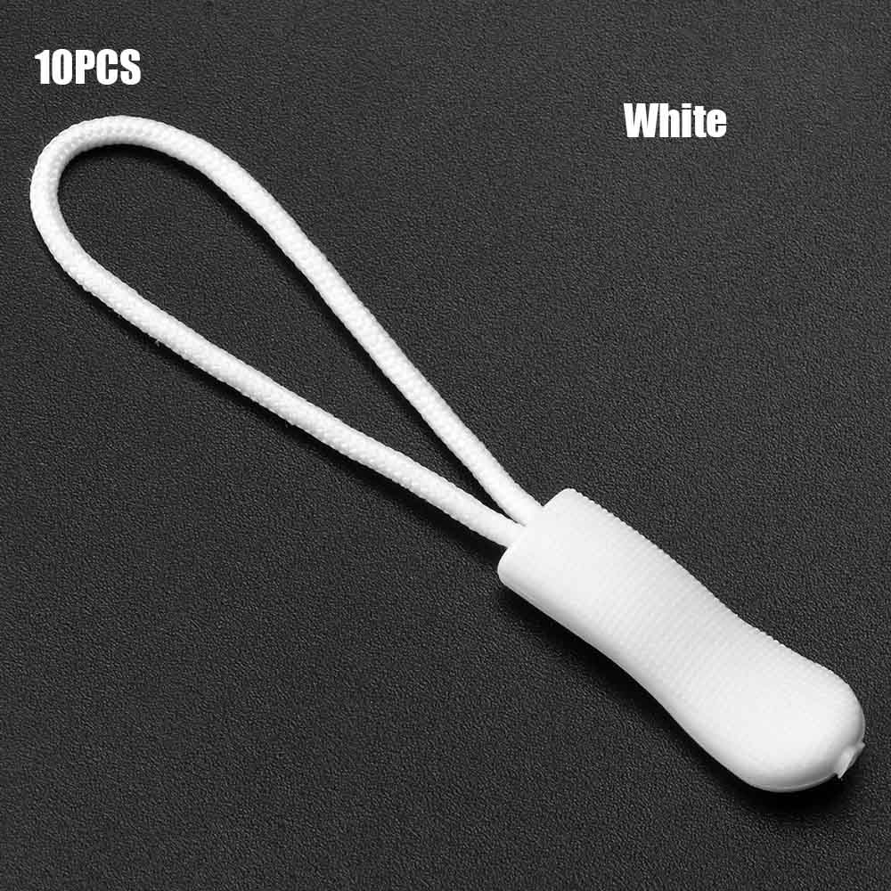 10PCS Zipper Pull Puller End Fit Rope Tag Fixer Zip Cord Tab Replacement Clip Broken Buckle Travel Bag for Sewing Clothes: White