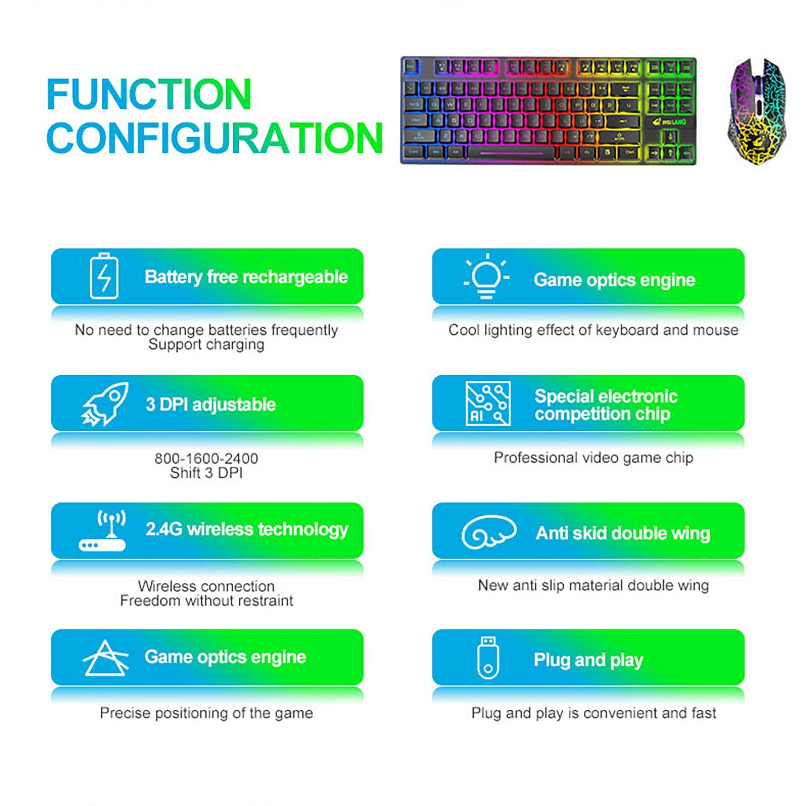 Rechargeable Wireless keyboard Gaming Mouse Sets 2.4GHz RGB Backlit 87key PC Keypad Ergonomic Wireless Mouse For Laptop PC Games
