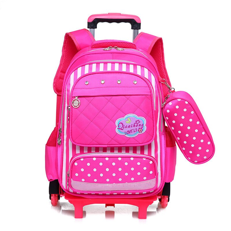 Kids 2/6 Wheels Removable Trolley Backpack Wheeled Bags School Bag for Boys Girls Travel Bags Child School Backpack Mochila: two wheels rose red