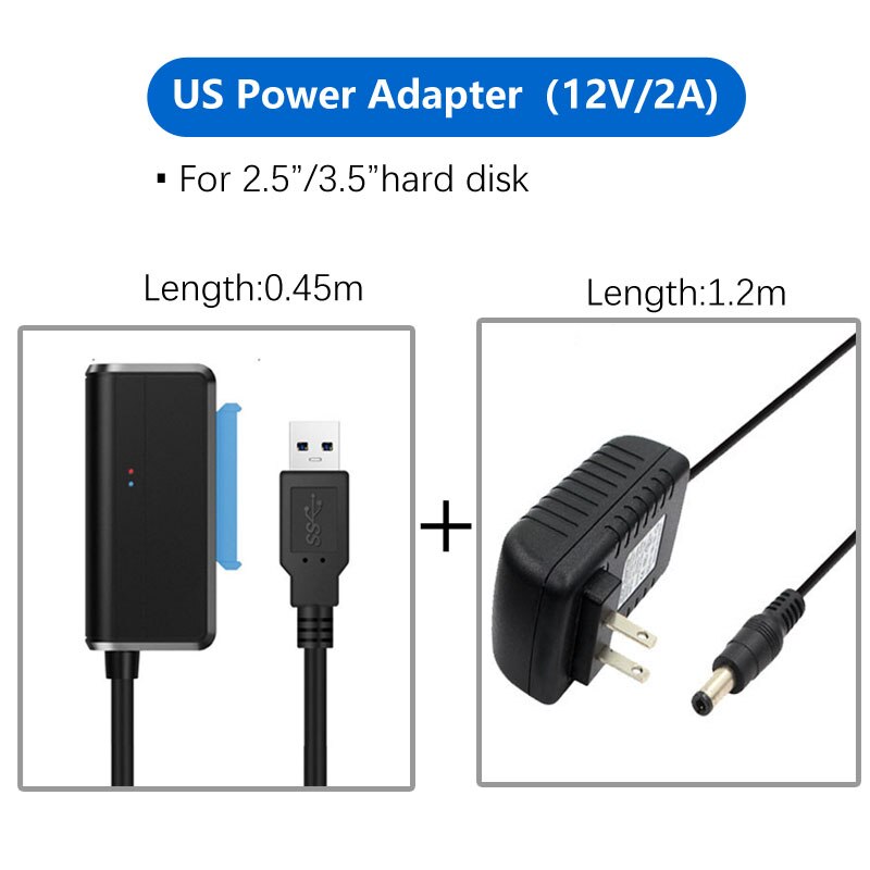 Sata adapter kabel usb 3.0 to sata converter 2.5 3.5 tommer super speed harddisk til hdd ssd usb 3.0 to sata kabel: T04 us strøm