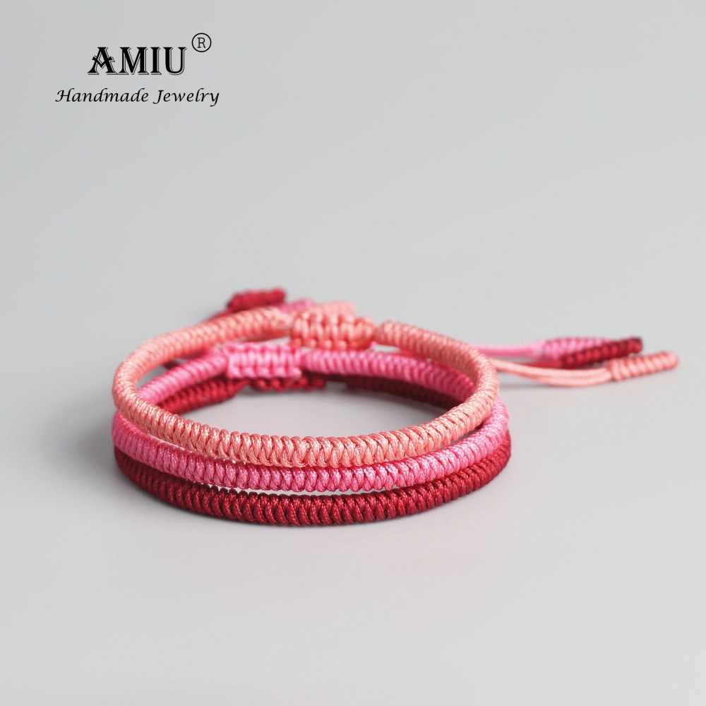 AMIU Tibetischen Buddhistischen Glück Rosa gewebte Tibet Armbänder & Armreifen Für Frauen Männer Handgemachte Knoten Deongare Seil Wünschen Armbinde