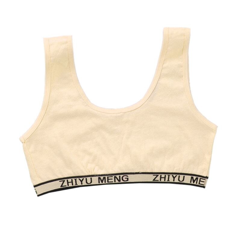 Kids Cotton Sports Training Bra Underwear Solid Color Letters Printed Scoop Neckline Teenage Puberty Girl Wireless Bralette Vest