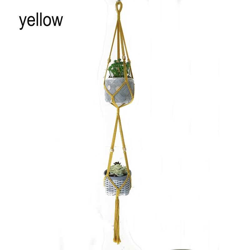 Färgglad dubbellagers växthängare krukhängare kruktråg växthållare makrame växthållare: Gul