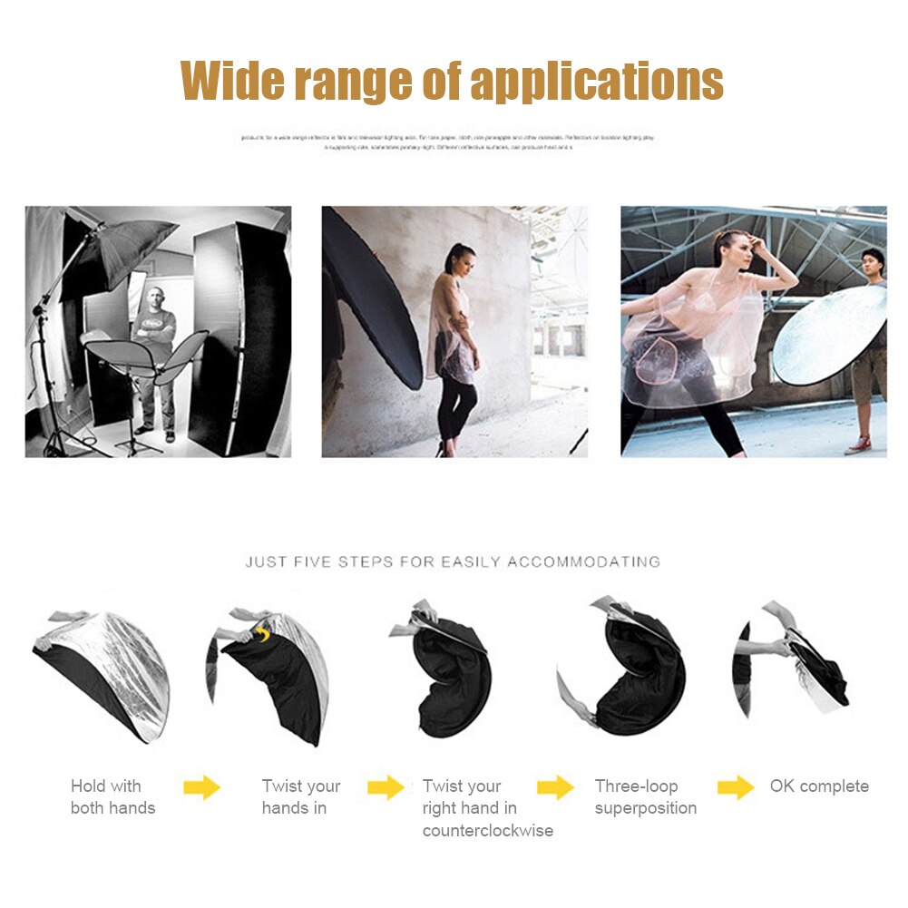 5 in 1 Photography Reflector Gold Silver White Black Translucent Portable Collapsible Light Round Photo Studio Reflector 80cm