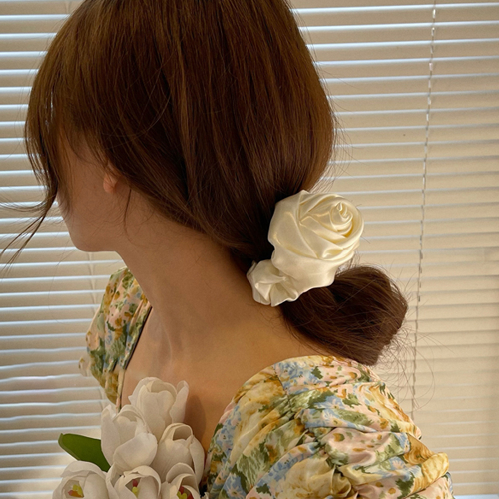 Cinta elástica para el cabello con flores rosas para mujer y niña, lazos de cuerda para el cabello, coleteros con flores, accesorios para el cabello