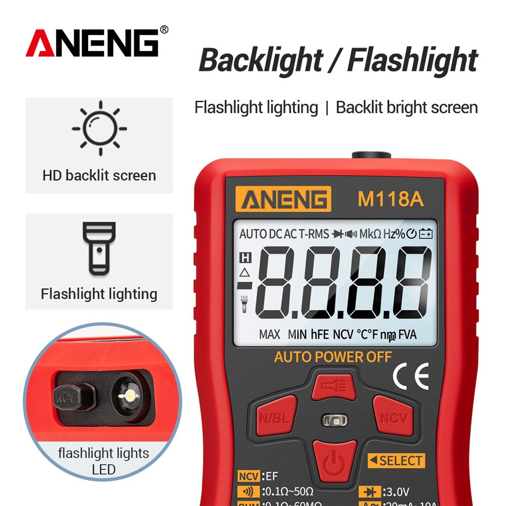 M118A Auto Ranging Digital Multimeter High-Accuracy TRMS 6000 Counts Voltage Current Ohm Capacitance Diode Multi Tester