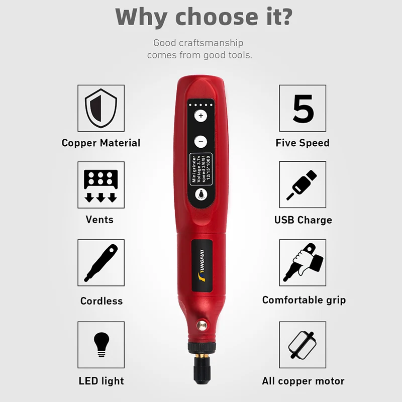 Stylo de gravure sans fil USB, Mini perceuse sans fil Rechargeable, outil rotatif de vitesse, ensemble d'accessoires de meulage Dremel