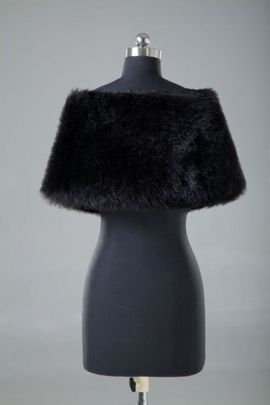 Black Ivory Faux Fur Wedding Jacket Wrap Shrug Bolero Bridal Shawl Cape