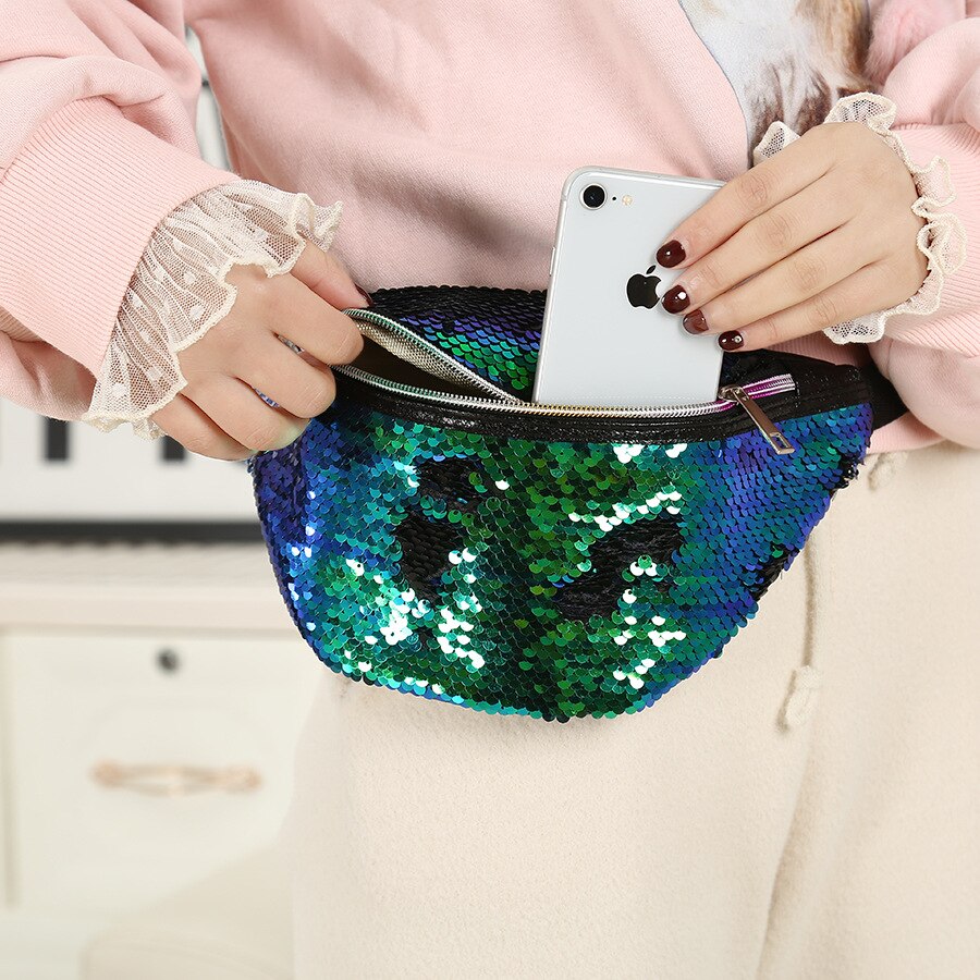 Mermaid Sequins Waist Bag Women Colorful Fanny Pack Girls Chest/Belt Bag For Teenage Girls Waist Pack Glitte Phone Pouch