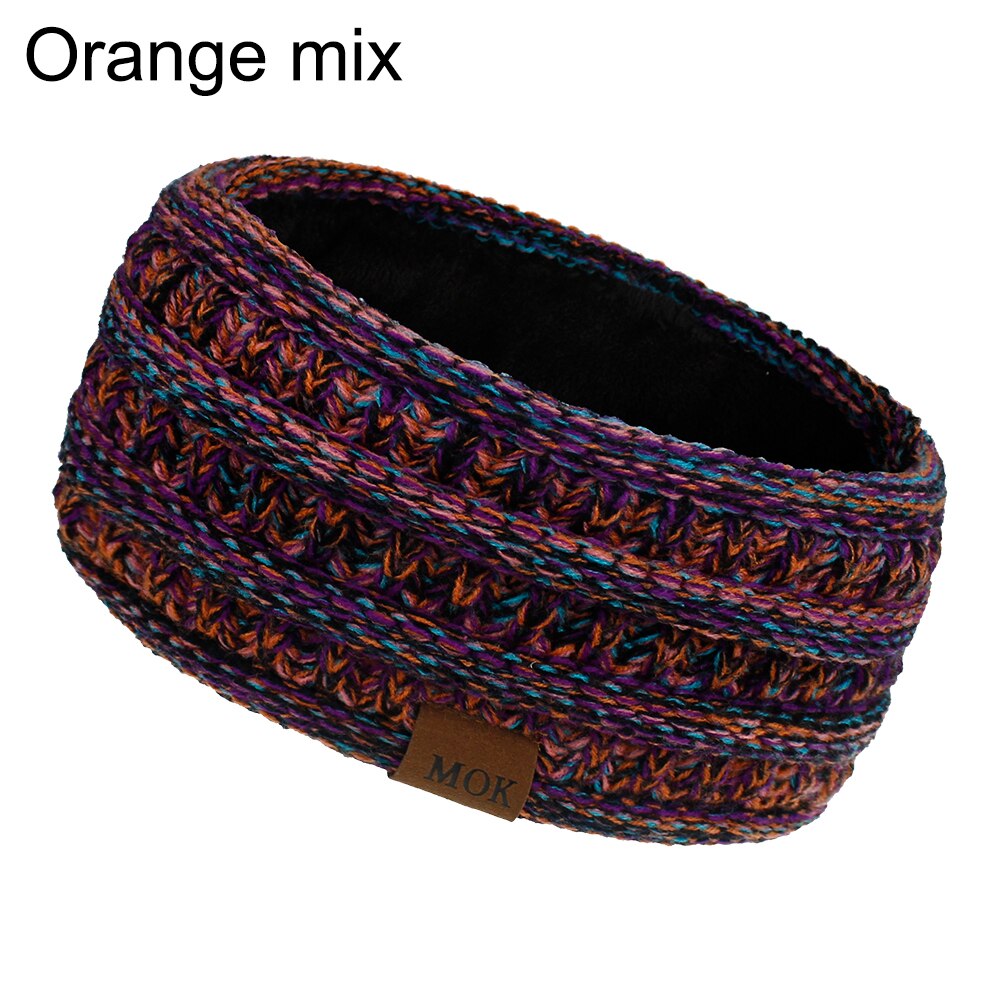 Inverno ao ar livre orelha mais quente headbands para as mulheres macio quente malha velo forrado faixa de cabelo para ciclismo ao ar livre caminhadas acampamento: Orange mix